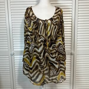 Jaclyn Smith Vintage Animal Scoop Neck ¾ Sleeves  Women Chiffon Blouse1X